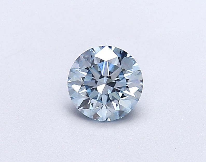 Lab-Grown Round Diamond - 0.53 Carats, Fancy Vivid Blue Color, VS2 Clarity - Certified by IGI - Report Number: LG677505774
