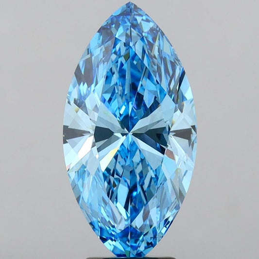 Lab-Grown Marquise Diamond - 5.69 Carats, Fancy Vivid Blue Color, VVS2 Clarity - Certified by IGI - Report Number: LG668472875