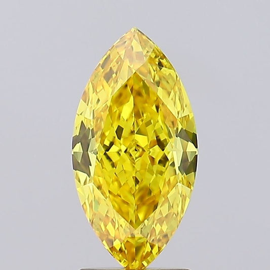 Lab-Grown Marquise Diamond - 2.1 Carats, Fancy Vivid Yellow Color, VS1 Clarity - Certified by IGI - Report Number: LG499117640