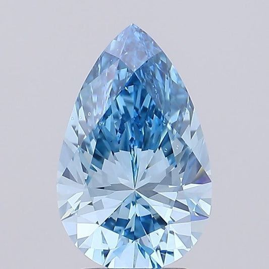 Lab-Grown Pear Diamond - 3.04 Carats, Fancy Vivid Blue Color, VS2 Clarity - Certified by IGI - Report Number: LG685599949