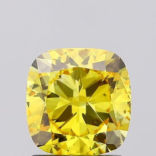 Lab-Grown Cushion Diamond - 1.53 Carats, Fancy Vivid Yellow Color, VVS2 Clarity - Certified by IGI - Report Number: LG516252432