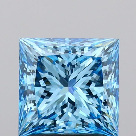 Lab-Grown Princess Diamond - 1.76 Carats, Fancy Vivid Blue Color, VVS2 Clarity - Certified by IGI - Report Number: LG639416083