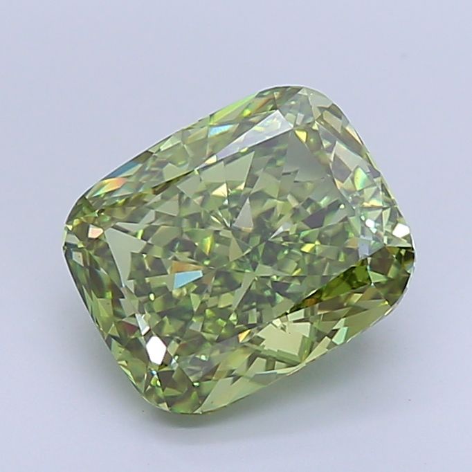 Lab-Grown Cushion Diamond - 5.01 Carats, Fancy Vivid Green Color, VS2 Clarity - Certified by IGI - Report Number: LG657461550