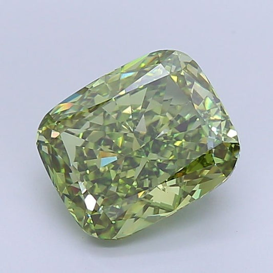 Lab-Grown Cushion Diamond - 5.01 Carats, Fancy Vivid Green Color, VS2 Clarity - Certified by IGI - Report Number: LG657461550