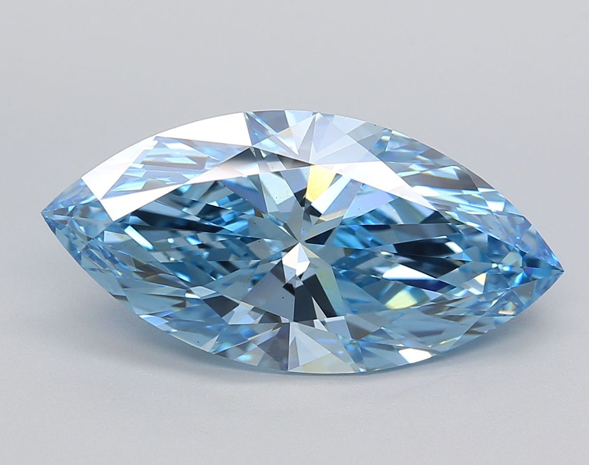 Lab-Grown Marquise Diamond - 5.25 Carats, Fancy Vivid Blue Color, VS1 Clarity - Certified by IGI - Report Number: LG649412685