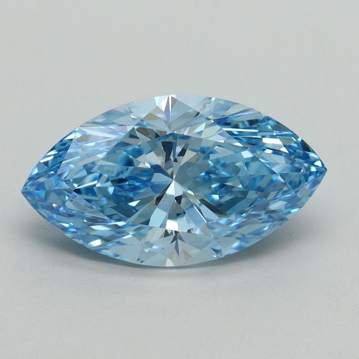 Lab-Grown Marquise Diamond - 3.02 Carats, Fancy Vivid Blue Color, VVS2 Clarity - Certified by IGI - Report Number: LG647482922