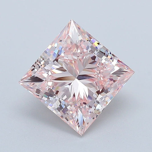 Lab-Grown Princess Diamond - 3.01 Carats, Fancy Intense Pink Color, VVS2 Clarity - Certified by IGI - Report Number: LG647479438