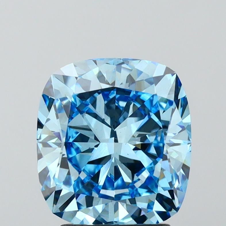 Lab-Grown Cushion Diamond - 3.03 Carats, Fancy Vivid Blue Color, VS2 Clarity - Certified by IGI - Report Number: LG588342833