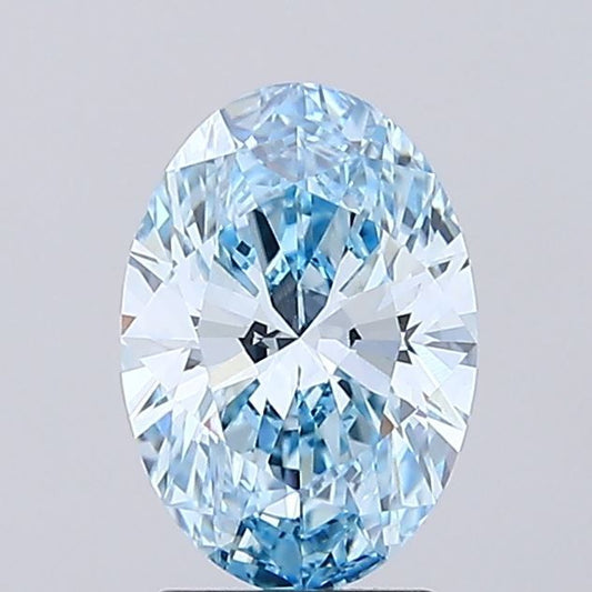 Lab-Grown Oval Diamond - 2.02 Carats, Fancy Vivid Blue Color, VVS2 Clarity - Certified by IGI - Report Number: LG686501494