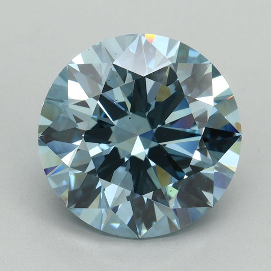 Lab-Grown Round Diamond - 6.02 Carats, Fancy Vivid Blue Color, VS2 Clarity - Certified by IGI - Report Number: LG636438455