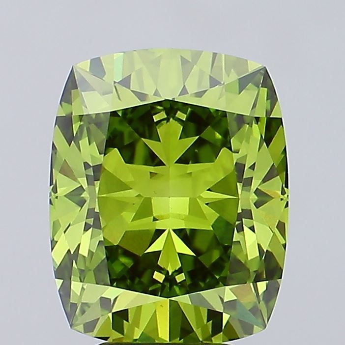 Lab-Grown Cushion Diamond - 5.04 Carats, Fancy Vivid Green Color, VS1 Clarity - Certified by IGI - Report Number: LG681571691
