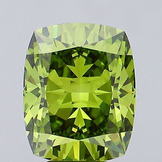 Lab-Grown Cushion Diamond - 5.04 Carats, Fancy Vivid Green Color, VS1 Clarity - Certified by IGI - Report Number: LG681571691