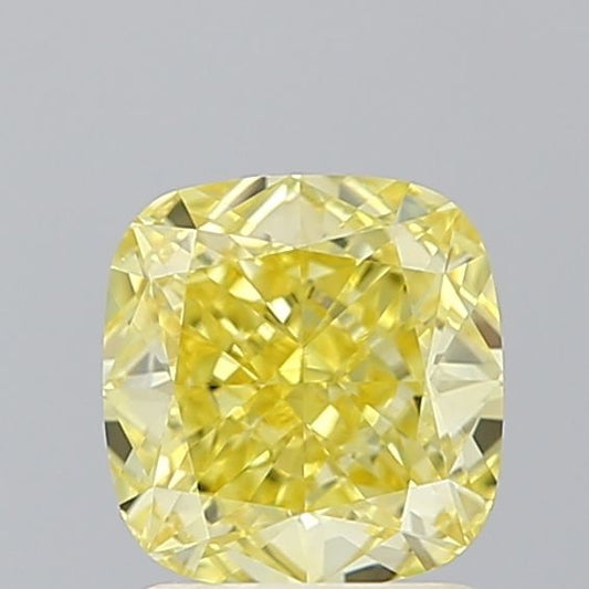 Lab-Grown Cushion Diamond - 1.55 Carats, Fancy Vivid Yellow Color, VVS2 Clarity - Certified by IGI - Report Number: LG600384068