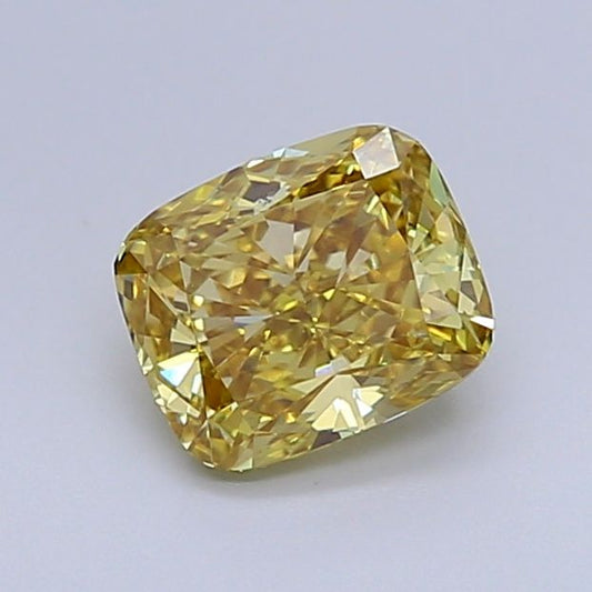 Lab-Grown Cushion Diamond - 1.17 Carats, Fancy Vivid Gray Yellow Color, VVS2 Clarity - Certified by IGI - Report Number: LG654455591