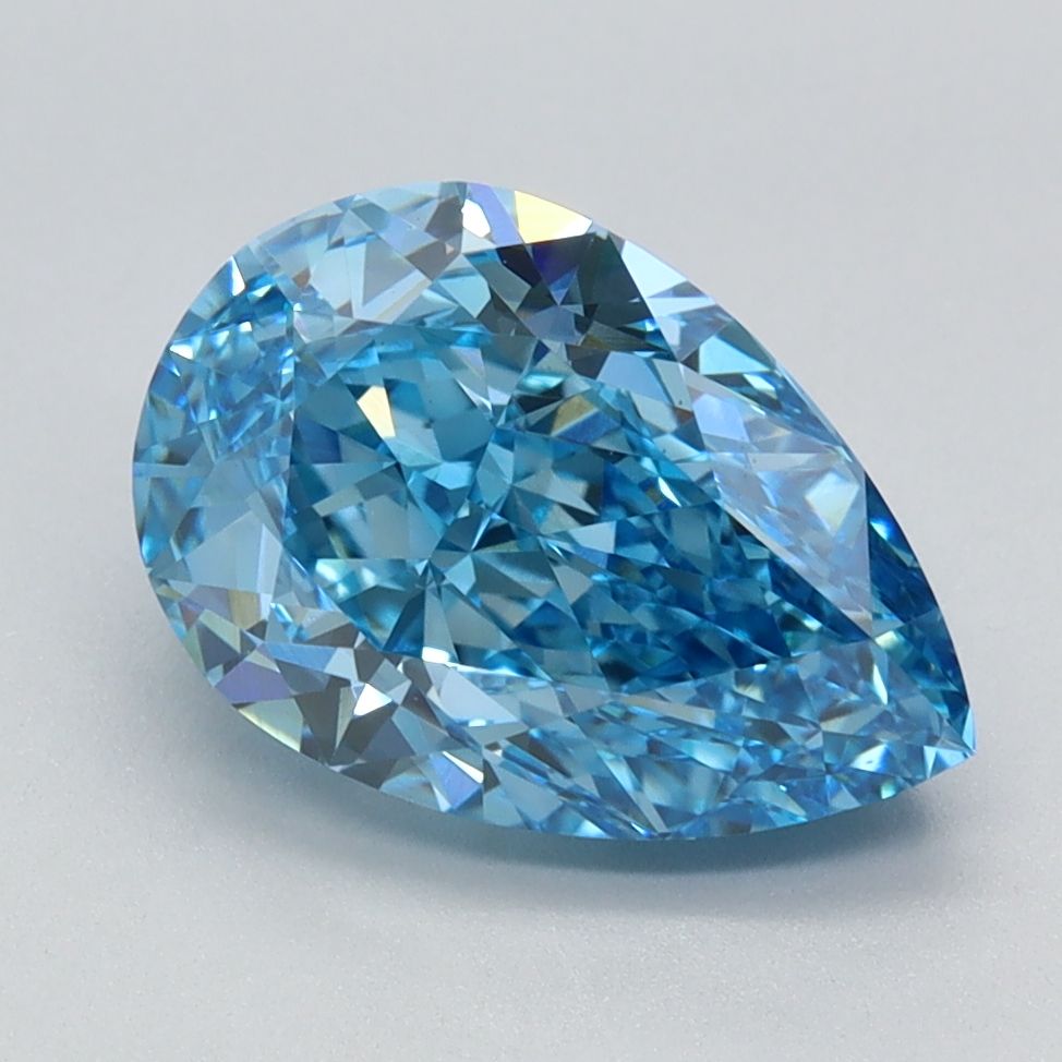 Lab-Grown Pear Diamond - 2.59 Carats, Fancy Vivid Blue Color, VVS2 Clarity - Certified by IGI - Report Number: LG624426701