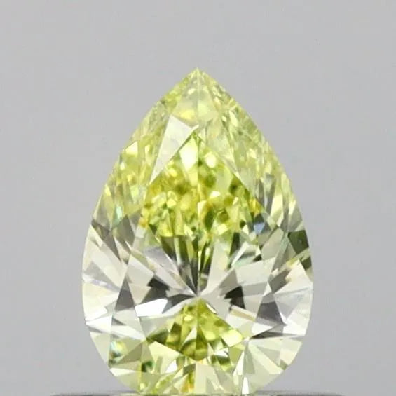 0,41 ct birnenförmiger, im Labor gezüchteter Diamant (Farbe: Fancy Greenish Yellow, Reinheit: VVS2, IGI-zertifiziert)
