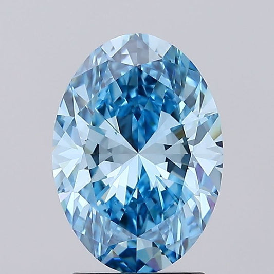 Lab-Grown Oval Diamond - 2.51 Carats, Fancy Vivid Blue Color, VVS2 Clarity - Certified by IGI - Report Number: LG680546442