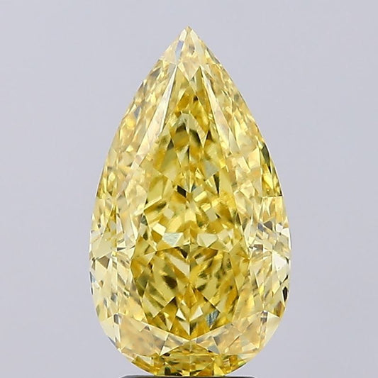 Lab-Grown Pear Diamond - 4.73 Carats, Fancy Vivid Yellow Color, VVS2 Clarity - Certified by IGI - Report Number: 631469021
