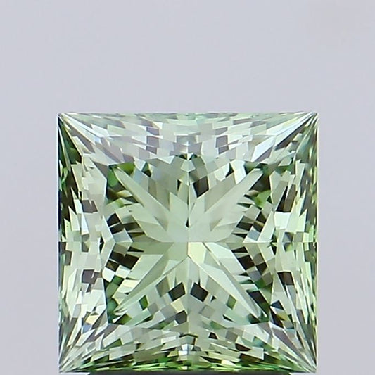Lab-Grown Princess Diamond - 2.56 Carats, Fancy Vivid Green Color, VVS2 Clarity - Certified by IGI - Report Number: LG635400311