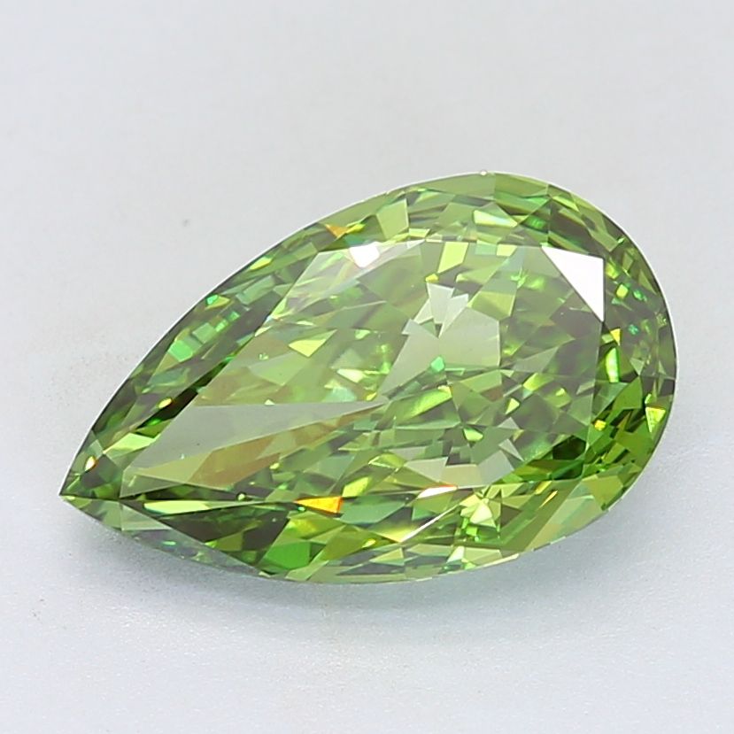 Lab-Grown Pear Diamond - 7.03 Carats, Fancy Vivid Green Color, VS1 Clarity - Certified by IGI - Report Number: LG681566771