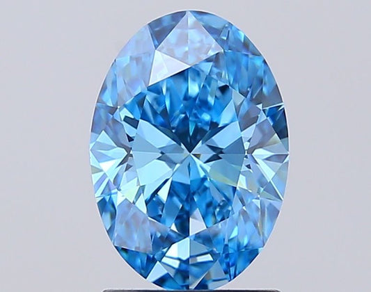 Lab-Grown Oval Diamond - 1.53 Carats, Fancy Vivid Blue Color, VVS2 Clarity - Certified by IGI - Report Number: LG674541632
