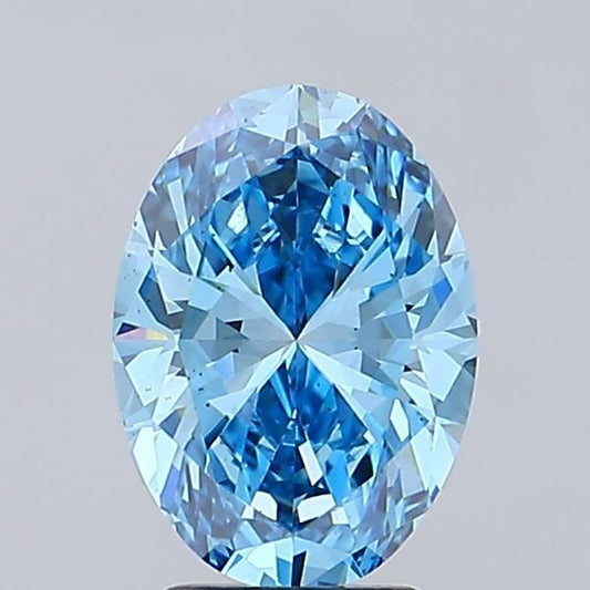 Lab-Grown Oval Diamond - 3.02 Carats, Fancy Vivid Blue Color, VS2 Clarity - Certified by IGI - Report Number: LG685588694