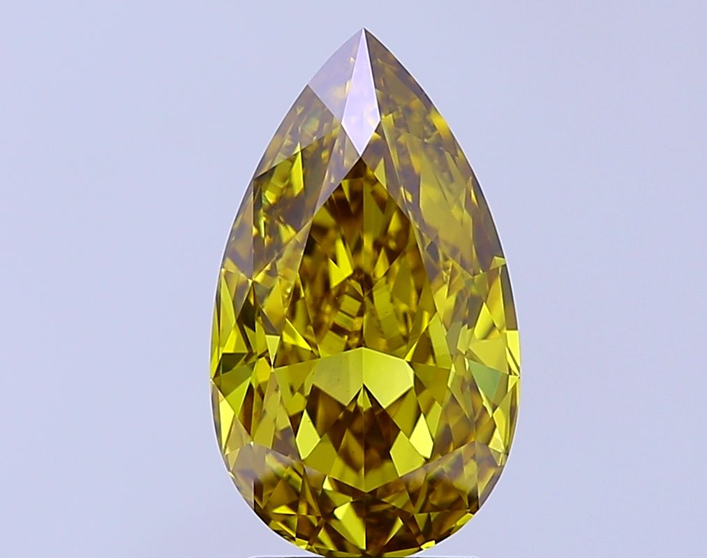 Lab-Grown Pear Diamond - 3.51 Carats, Fancy Vivid Gray Yellow Color, VS1 Clarity - Certified by IGI - Report Number: LG690524504