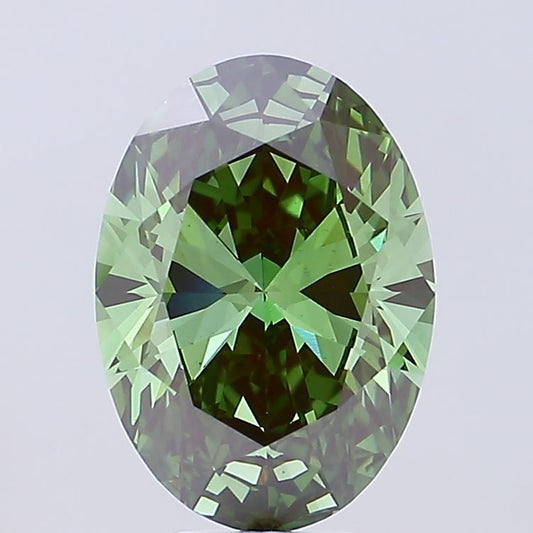 Lab-Grown Oval Diamond - 7.12 Carats, Fancy Vivid Green Color, VS1 Clarity - Certified by IGI - Report Number: LG662467754