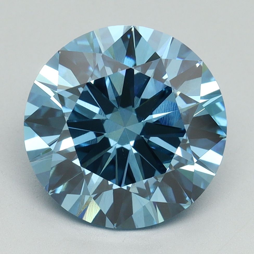 Lab-Grown Round Diamond - 4.01 Carats, Fancy Vivid Blue Color, VVS2 Clarity - Certified by IGI - Report Number: LG644438476