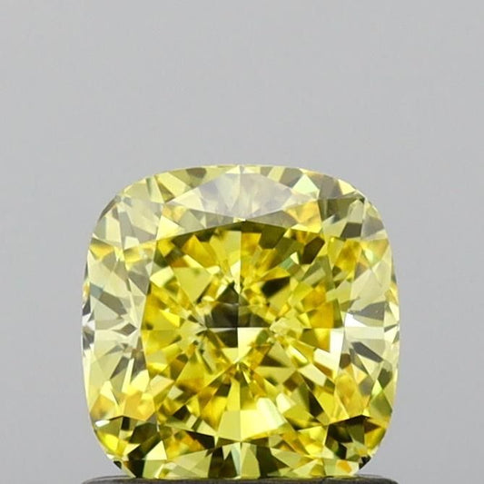 Lab-Grown Cushion Diamond - 1.01 Carats, Fancy Vivid Yellow Color, VVS1 Clarity - Certified by IGI - Report Number: LG653451834