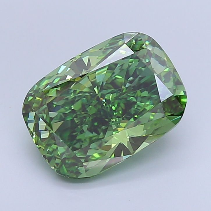 Lab-Grown Cushion Diamond - 5.02 Carats, Fancy Vivid Green Color, VS1 Clarity - Certified by IGI - Report Number: LG654483732