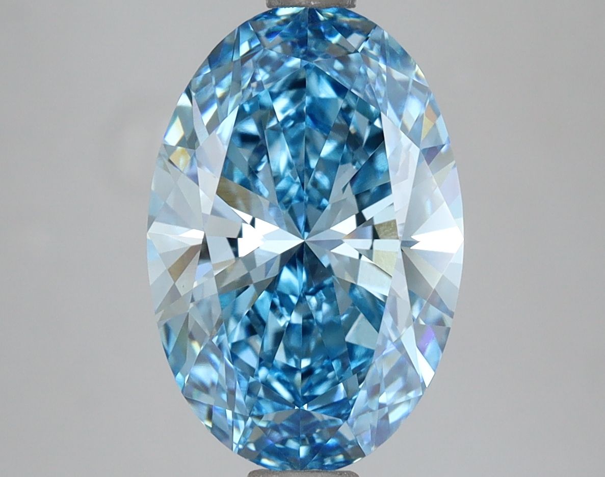 Lab-Grown Oval Diamond - 3.49 Carats, Fancy Vivid Blue Color, VVS2 Clarity - Certified by IGI - Report Number: LG662408633