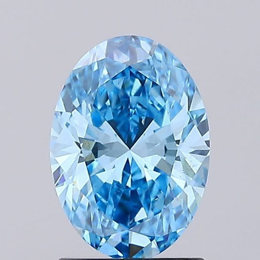 Lab-Grown Oval Diamond - 1.53 Carats, Fancy Vivid Blue Color, VS2 Clarity - Certified by IGI - Report Number: LG677561932
