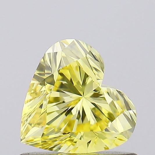 Lab-Grown Heart Diamond - 0.64 Carats, Fancy Vivid Yellow Color, VVS2 Clarity - Certified by IGI - Report Number: LG620448548