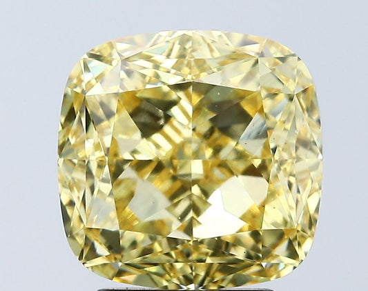 Lab-Grown Cushion Diamond - 4.07 Carats, Fancy Vivid Yellow Color, VS2 Clarity - Certified by IGI - Report Number: LG671438875