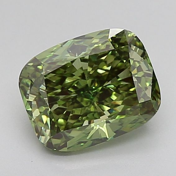 Lab-Grown Cushion Diamond - 2.57 Carats, Fancy Vivid Green Color, VS1 Clarity - Certified by IGI - Report Number: LG615348537