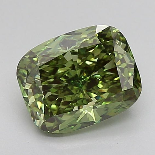 Lab-Grown Cushion Diamond - 2.57 Carats, Fancy Vivid Green Color, VS1 Clarity - Certified by IGI - Report Number: LG615348537