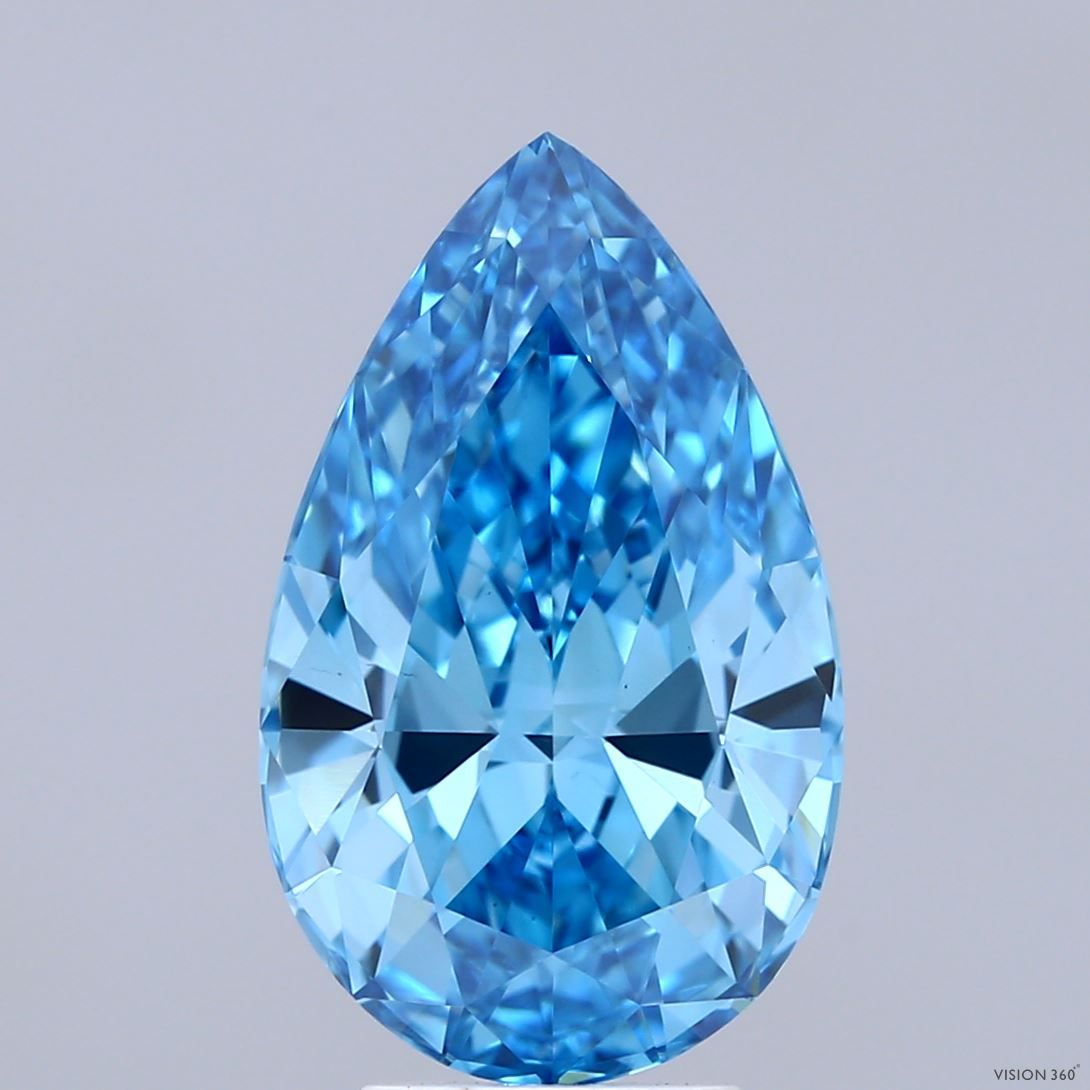 Lab-Grown Pear Diamond - 5.03 Carats, Fancy Vivid Blue Color, VS1 Clarity - Certified by IGI - Report Number: LG689586231