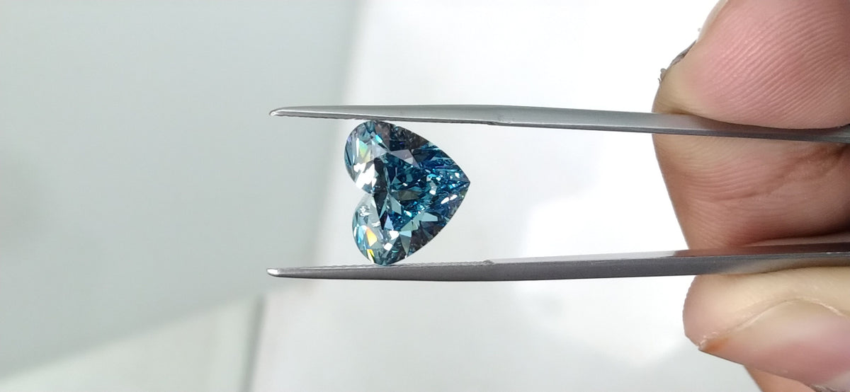 Lab-Grown Heart Diamond - 5.02 Carats, Fancy Deep Greenish Blue Color, VS1 Clarity - Certified by IGI - Report Number: LG22057602