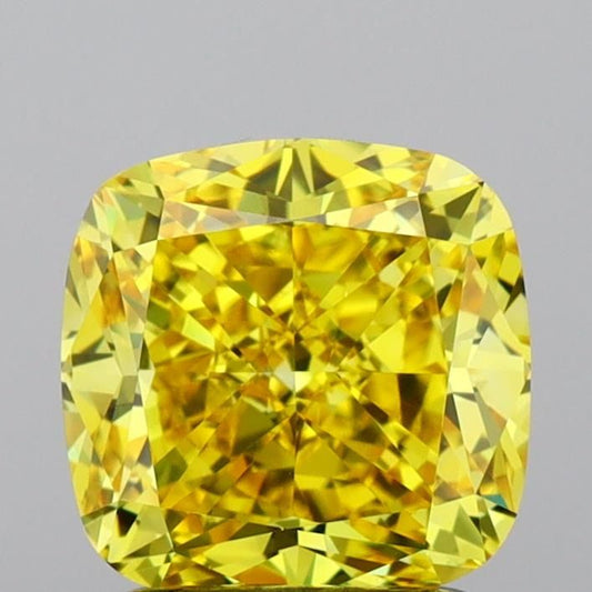 Lab-Grown Cushion Diamond - 2.01 Carats, Fancy Vivid Yellow Color, VVS1 Clarity - Certified by IGI - Report Number: LG657459718