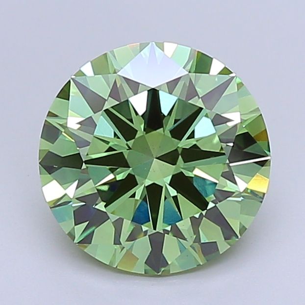 Lab-Grown Round Diamond - 4.01 Carats, Fancy Vivid Green Color, VS2 Clarity - Certified by IGI - Report Number: LG657448734