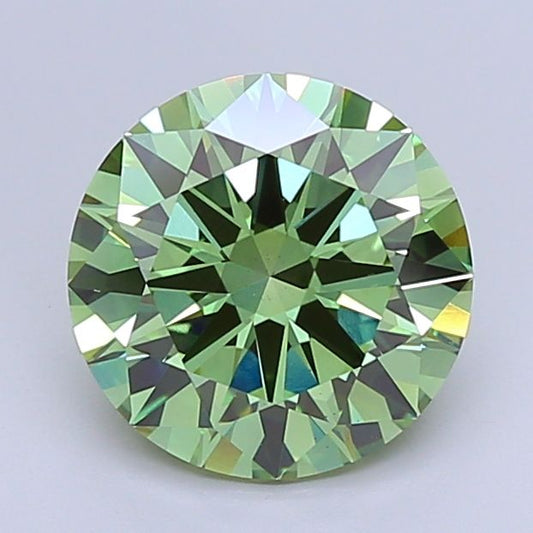 Lab-Grown Round Diamond - 4.01 Carats, Fancy Vivid Green Color, VS2 Clarity - Certified by IGI - Report Number: LG657448734