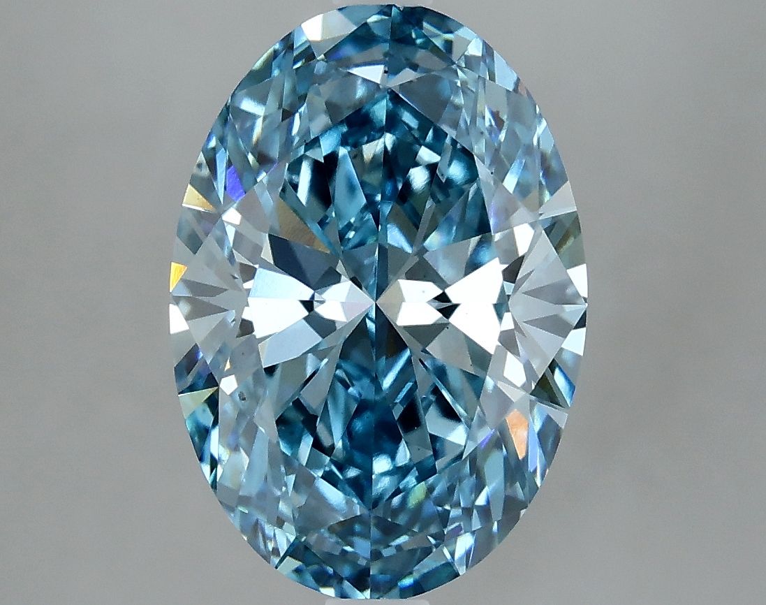 Lab-Grown Oval Diamond - 3.48 Carats, Fancy Vivid Blue Color, VS2 Clarity - Certified by IGI - Report Number: LG635470088
