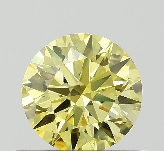 Lab-Grown Round Diamond - 0.53 Carats, Fancy Vivid Yellow Color, VVS2 Clarity - Certified by IGI - Report Number: LG678573589
