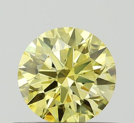 Lab-Grown Round Diamond - 0.53 Carats, Fancy Vivid Yellow Color, VVS2 Clarity - Certified by IGI - Report Number: LG678573589
