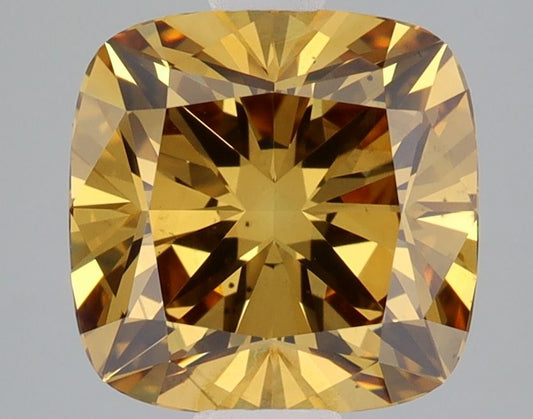 Lab-Grown Cushion Diamond - 2.98 Carats, Fancy Vivid Brownish Yellow Color, VS2 Clarity - Certified by IGI - Report Number: LG582351436