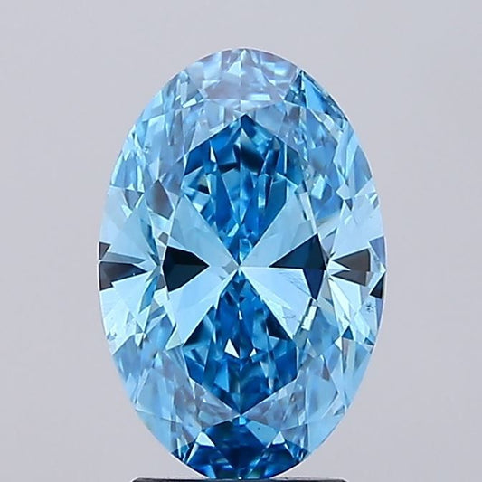 Lab-Grown Oval Diamond - 2.56 Carats, Fancy Vivid Blue Color, VS1 Clarity - Certified by IGI - Report Number: LG681583299