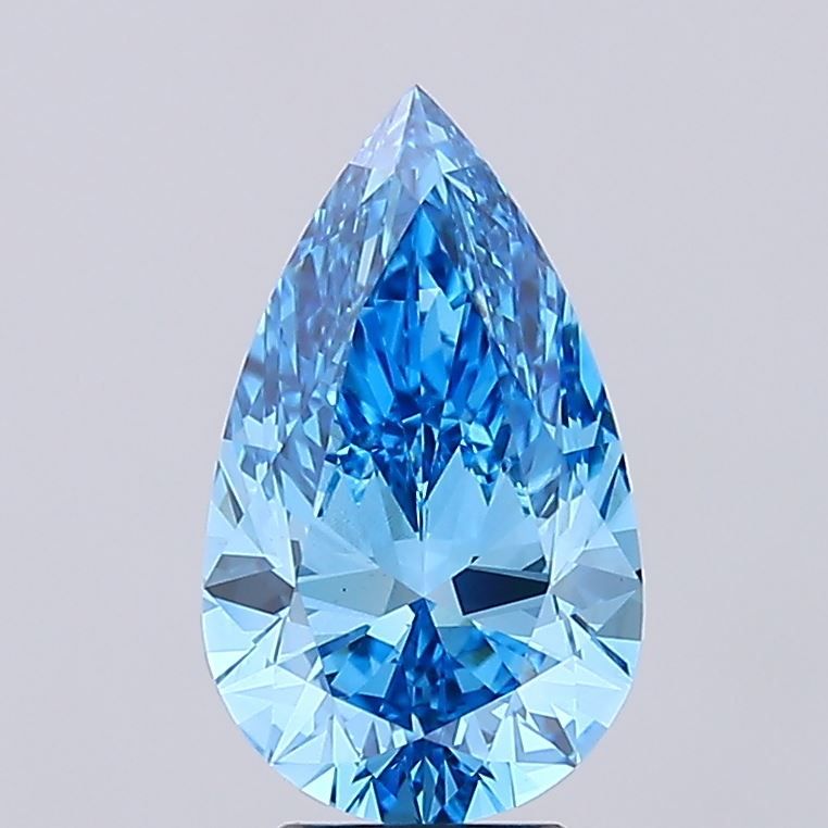 Lab-Grown Pear Diamond - 4.06 Carats, Fancy Vivid Blue Color, VS1 Clarity - Certified by IGI - Report Number: LG685588692