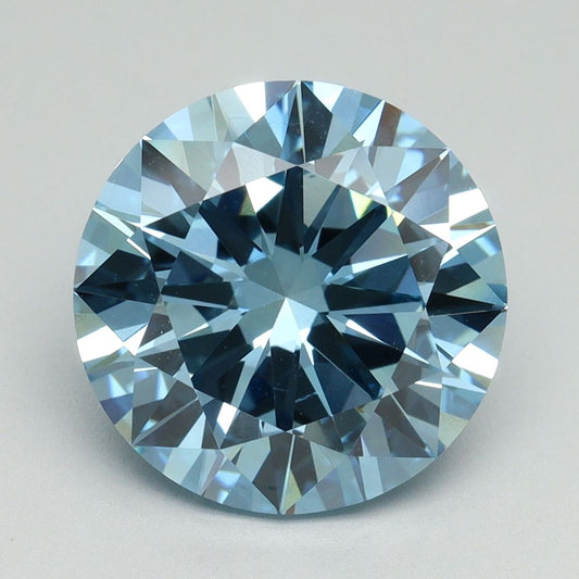 Lab-Grown Round Diamond - 5.04 Carats, Fancy Vivid Blue Color, VS2 Clarity - Certified by IGI - Report Number: LG645458822