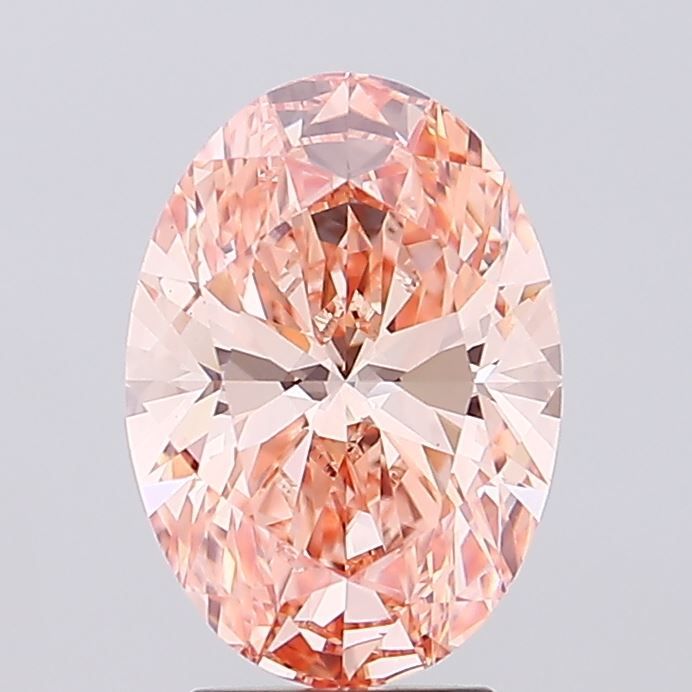 Lab-Grown Oval Diamond - 3.55 Carats, Fancy Vivid Orangey Pink Color, VVS2 Clarity - Certified by IGI - Report Number: LG678567989